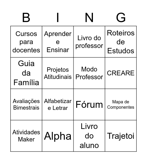 Onde Está? UNO EI e AI Bingo Card