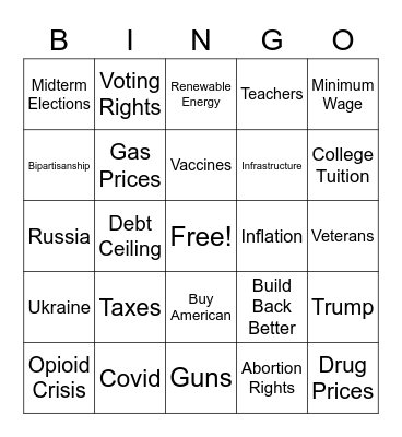 State of the Union 2023 Bingo Card