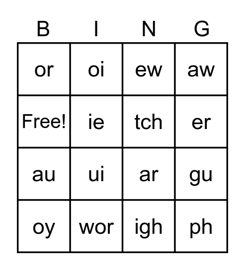 Phonograms Bingo Card