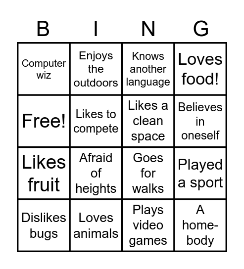 Things about myself (: Bingo Card