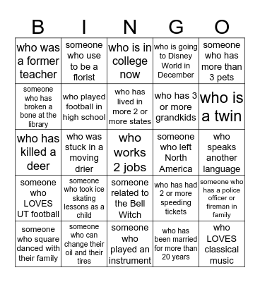 Stokes Brown Staff Christmas Party Bingo Card