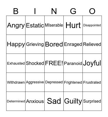 Emotions Bingo Card