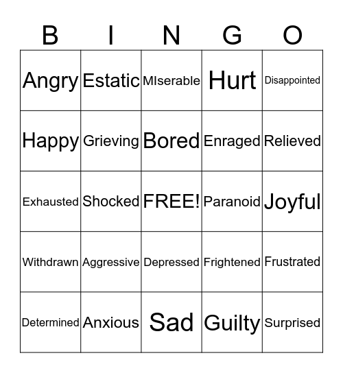 Emotions Bingo Card