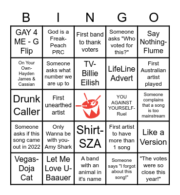 Hottest 100 of 2022 Bingo Card