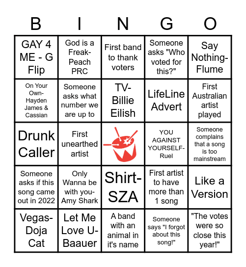 Hottest 100 of 2022 Bingo Card