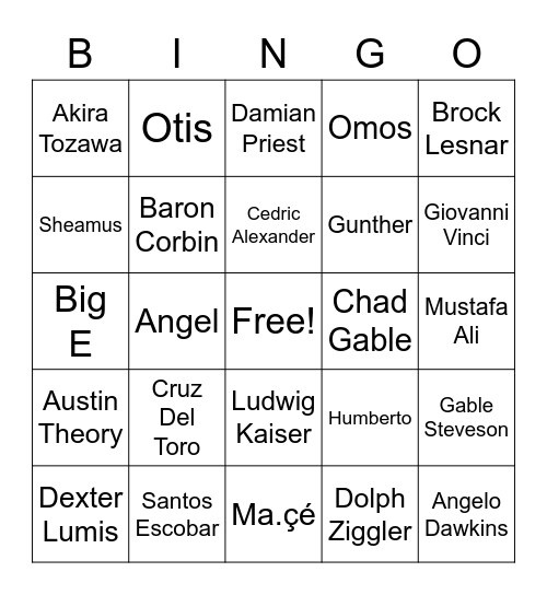 Men's Royal Rumble Bingo Card