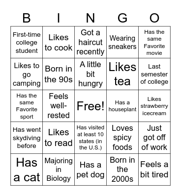 Icebreaker Bingo Card