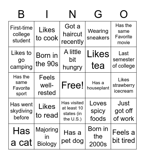 Icebreaker Bingo Card