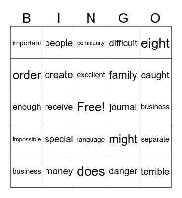 Untitled Bingo Card