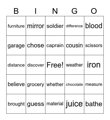 Untitled Bingo Card