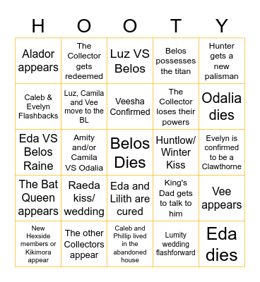 TOH Final Episode Bingo Card