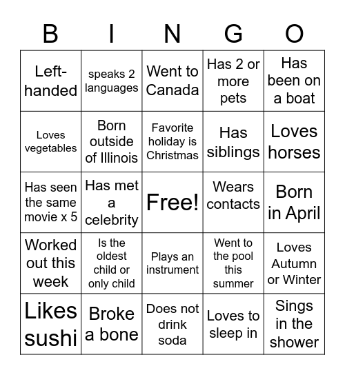 Mix and Mingle Bingo for a PRIZE Bingo Card
