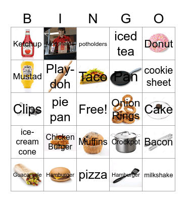 Kitchen Utensils + Fast Food Bingo Card