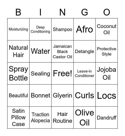 Natural Hair Bingo Card