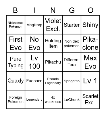 Pokemon Surprise Bingo! Bingo Card