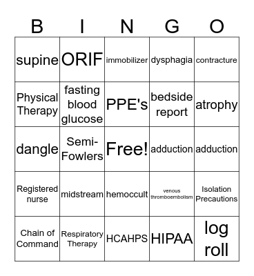 Final Exam Bingo Card