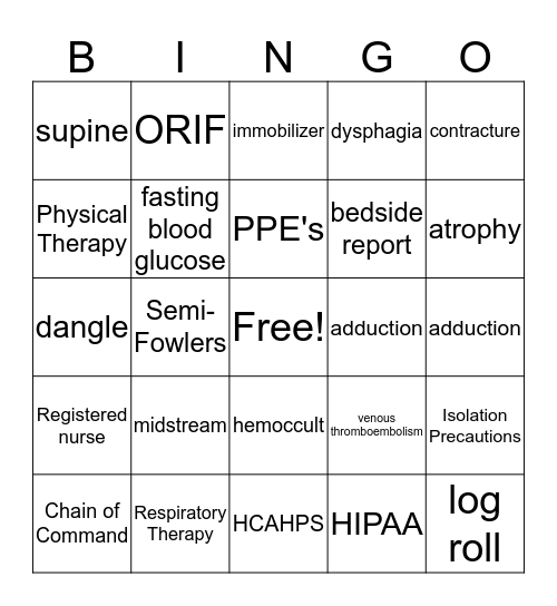 Final Exam Bingo Card