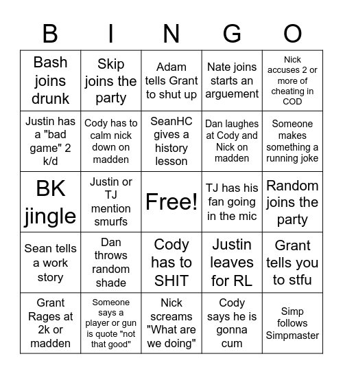 Untitled Bingo Card