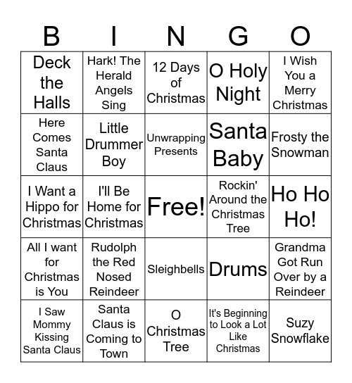 Christmas Music & Sounds  Bingo Card