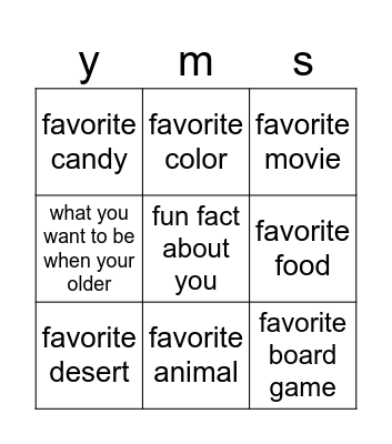 get to know you bingo Card