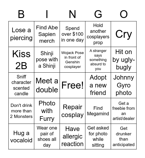 G-Anime Bingo Card