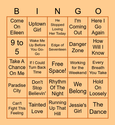 80's Music Bingo Card