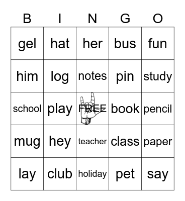 Fingerspelling Bingo Card