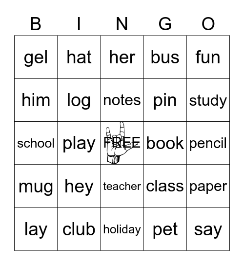 Fingerspelling Bingo Card