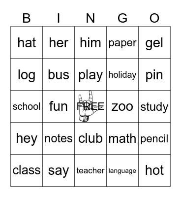 Fingerspelling Bingo Card