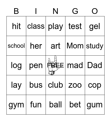 Fingerspelling Bingo Card