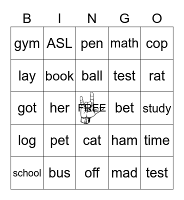 Fingerspelling Bingo Card