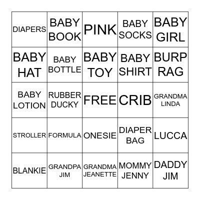 BABY GIRL HOWER Bingo Card