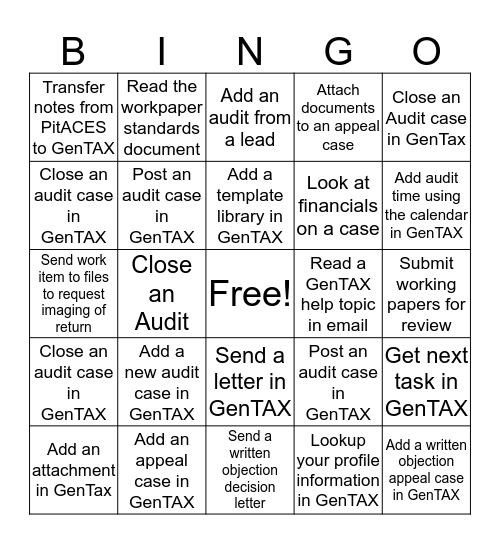 Salem Audit GenTAX Bingo Card