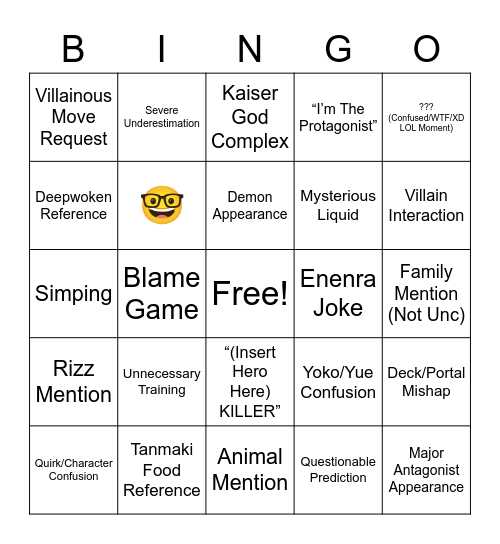 MHA DnD Bingo Card