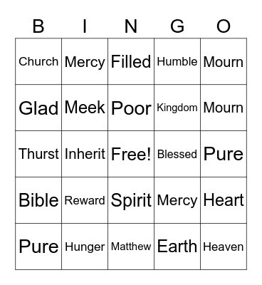 Fourth Sunday in Ordinary Time YR A Bingo Card