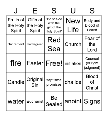 Sacraments of Initiation Bingo Card