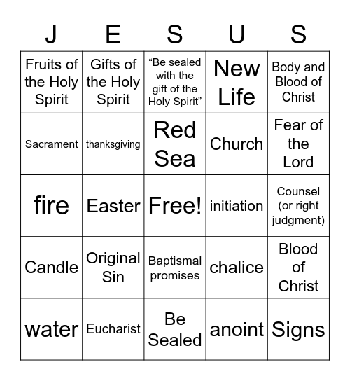 Sacraments of Initiation Bingo Card