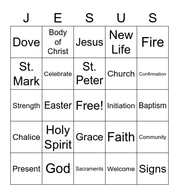 Sacraments of Initiation Bingo Card