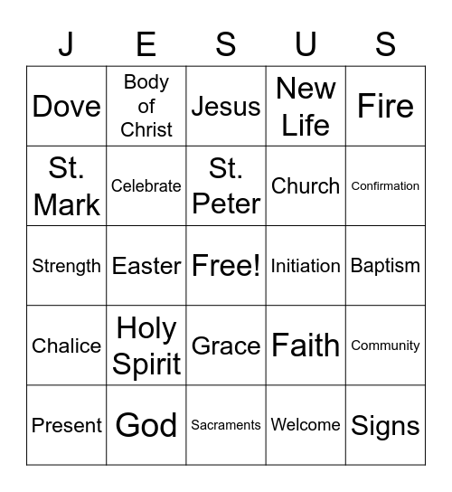 Sacraments of Initiation Bingo Card