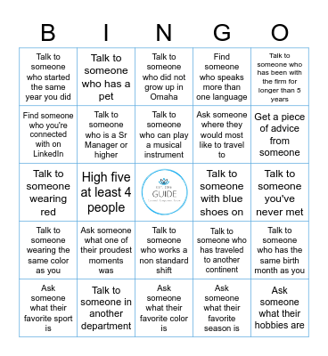 Guide Networking Bingo Card