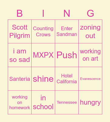evil face playlist bingo Card