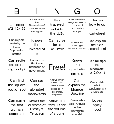 Human Bingo Card