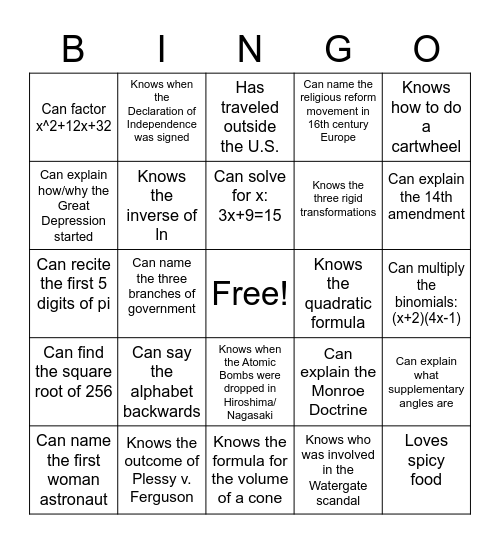 Human Bingo Card