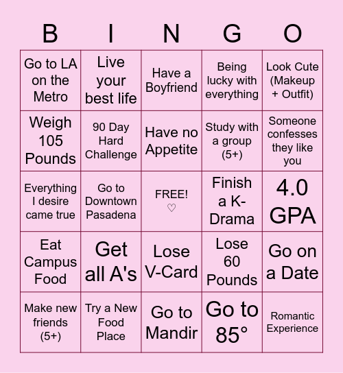 Spring 2023 Semester Bingo Card