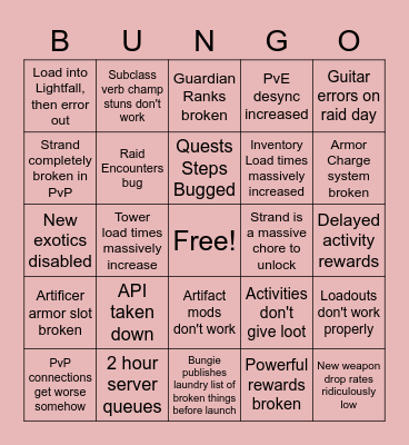 Lightfall Launch Bingo Card