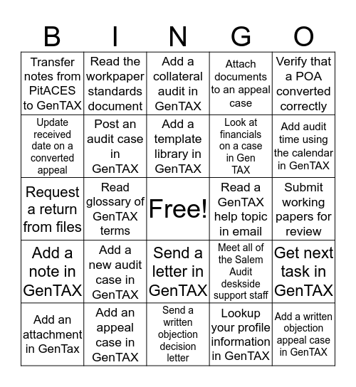 Salem Audit GenTAX Bingo Card