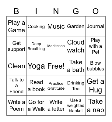 Coping Skills Bingo Card