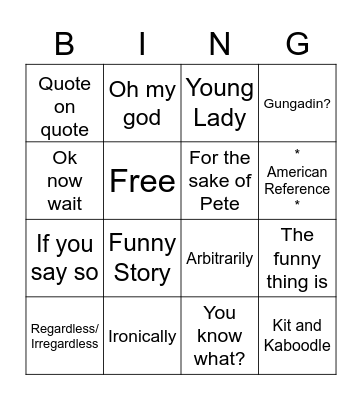 Rob Bingo Card