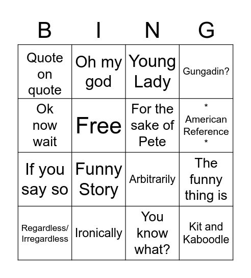 Rob Bingo Card