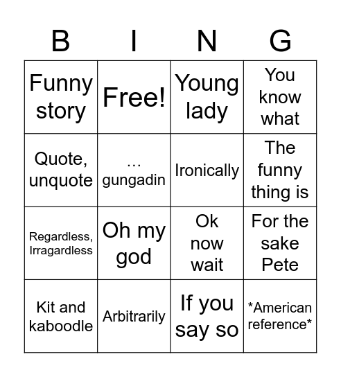 Rob Bingo Card